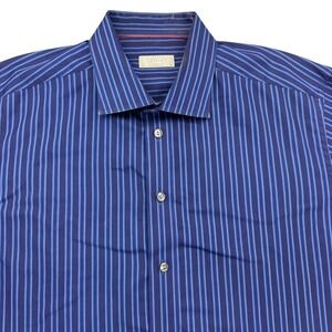 ETON Shirt Mens 18 - 35/36 Blue Striped Long Sleeve Button Up Slim Cotton